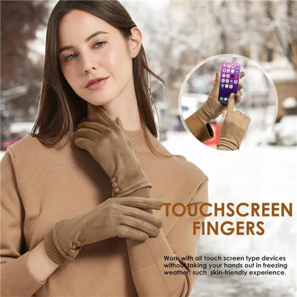 Womens Winter Touchscreen Gloves Fleece Lined Windproof Warm Phone Suede Thick